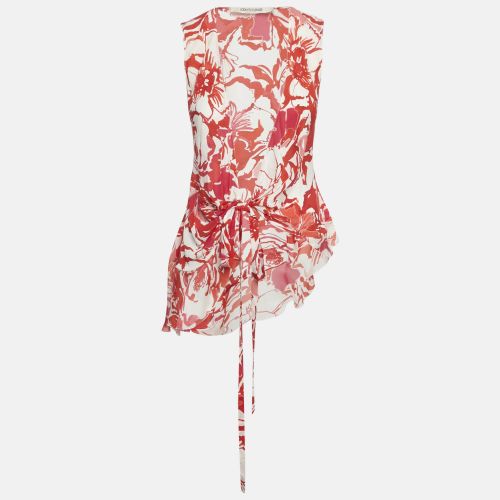 Roberto Cavalli Red Printed Silk Asymmetric Sleeveess Wrap Top S - Roberto Cavalli - Modalova