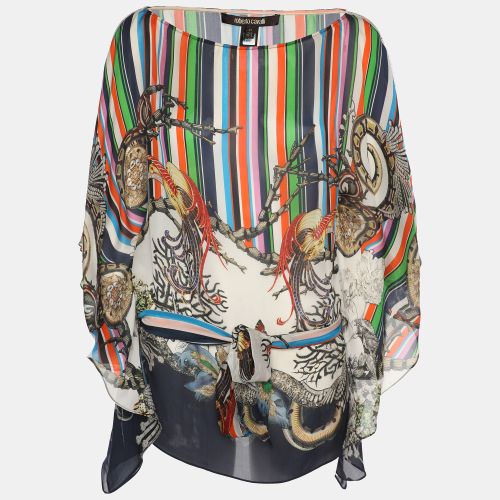 Roberto Cavalli Multicolor Stripe Printed Silk Belted Kaftan Blouse S - Roberto Cavalli - Modalova