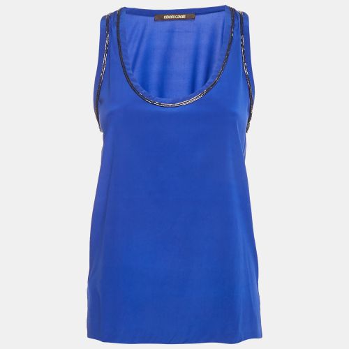 Roberto Cavalli Blue Embellished Silk Sleeveless Top S - Roberto Cavalli - Modalova