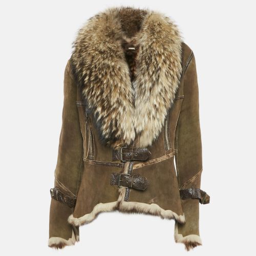 Roberto Cavalli Khaki Suede and Fox Fur Jacket S - Roberto Cavalli - Modalova