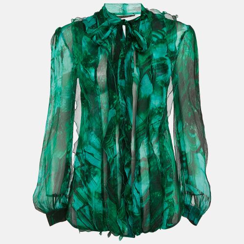 Abstract Print Chiffon Sheer Ruffled Shirt XS - Roberto Cavalli - Modalova