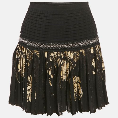 Gold Knit Pleated Mini Skirt M - Roberto Cavalli - Modalova
