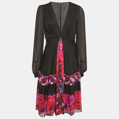 Roberto Cavalli Black Printed Silk Midi Dress M - Roberto Cavalli - Modalova