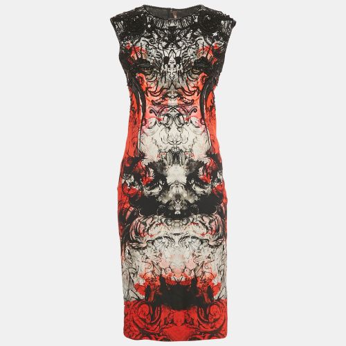Roberto Cavalli Red/Black Print Crepe Beaded Sleeveless Dress M - Roberto Cavalli - Modalova