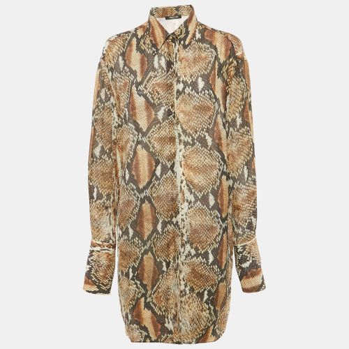 Roberto Cavalli Brown Python Print Cotton Blend Short Shirt Dress M - Roberto Cavalli - Modalova