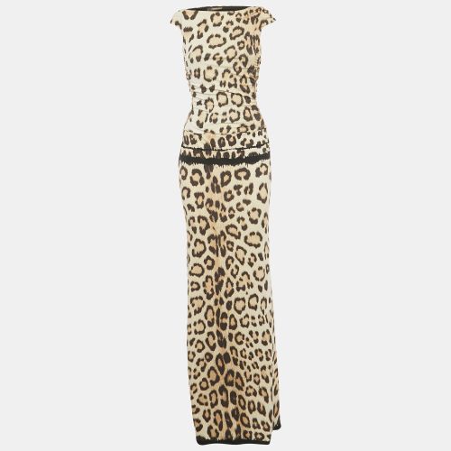 Roberto Cavalli Beige Animal Printed Jersey Cutout Back Detail Long Dress M - Roberto Cavalli - Modalova