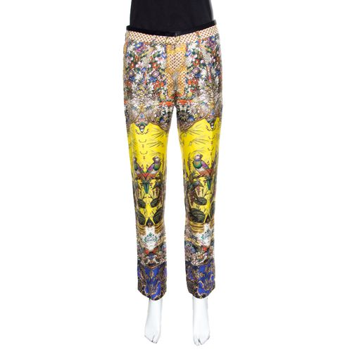 Floral and Bird Printed Silk Pants S - Roberto Cavalli - Modalova