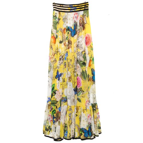 Wonderland Printed Silk Flounce Bottom Maxi Skirt S - Roberto Cavalli - Modalova