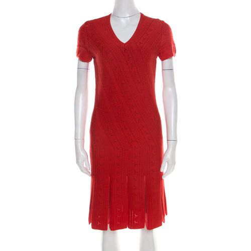 Roberto Cavalli Red Crochet Knit V Neck Godet Dress M - Roberto Cavalli - Modalova