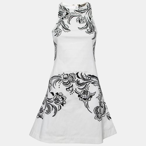 Roberto Cavalli White Cotton Poplin Contrast Embroidered Sleeveless Dress S - Roberto Cavalli - Modalova