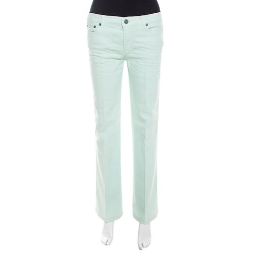 Roberto Cavalli Mint Blue Washed Denim Crinkled Effect Flared Jeans M - Roberto Cavalli - Modalova