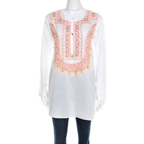 Roberto Cavalli White Cotton Beaded Embroidered Detail Long Sleeve Blouse S - Roberto Cavalli - Modalova