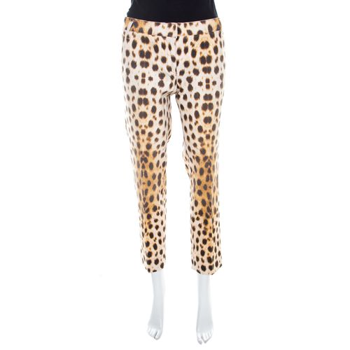 Roberto Cavalli Beige Leopard Print Cotton Tapered Ankle Grazer Trousers M - Roberto Cavalli - Modalova