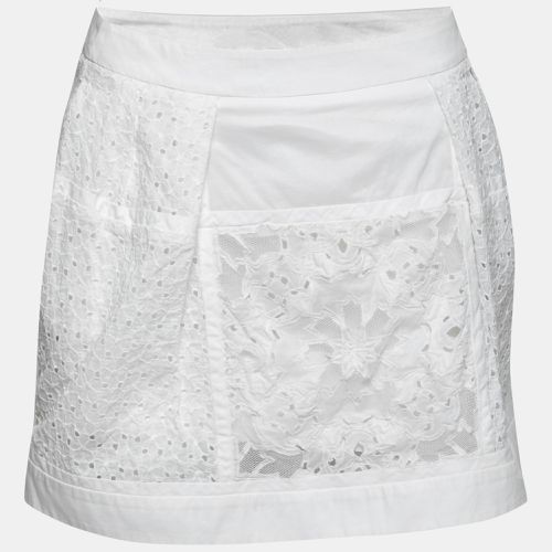 Roberto Cavalli White Broderie Anglaise Cotton Lace Paneled Mini Skirt S - Roberto Cavalli - Modalova