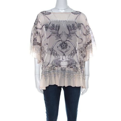 Roberto Cavalli Cream and Brown Silk Chiffon Botanical Print Top M - Roberto Cavalli - Modalova