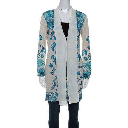 Roberto Cavalli Off-White Underwater Print Wool Blend Cardigan M - Roberto Cavalli - Modalova