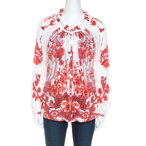 Roberto Cavalli Off White Floral Printed Ruched Detail Shirt S - Roberto Cavalli - Modalova