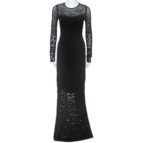 Roberto Cavalli Black Stretch Knit Sheer Detail Long Sleeve Maxi Dress S - Roberto Cavalli - Modalova