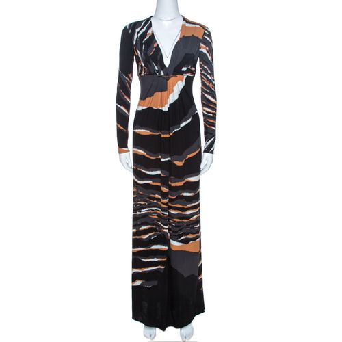 Roberto Cavalli Multicolor Stretch Jersey Draped V Neck Maxi Dress S - Roberto Cavalli - Modalova