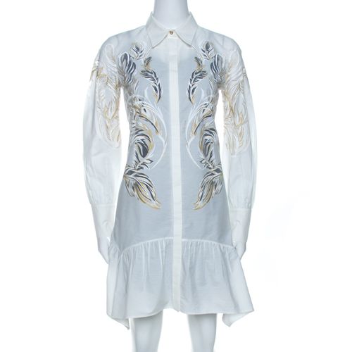 Brasso Feather Print Cotton Shirt Dress S - Roberto Cavalli - Modalova