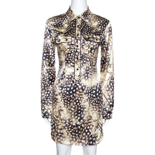 Roberto Cavalli Bicolor Animal Print Silk Shirt Dress S - Roberto Cavalli - Modalova