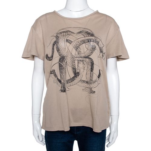 Roberto Cavalli Brown Logo Print Cotton Pique T-Shirt M - Roberto Cavalli - Modalova