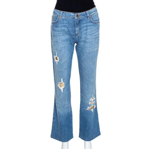 Roberto Cavalli Blue Distressed Denim Embellished Patch Jeans M - Roberto Cavalli - Modalova