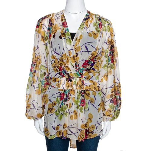 Roberto Cavalli Multicolor Silk Georgette Floral Print Faux Wrap Blouse M - Roberto Cavalli - Modalova