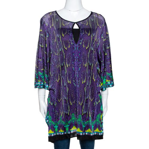 Roberto Cavalli Purple Snake Print Knit Belted Kaftan Top M - Roberto Cavalli - Modalova