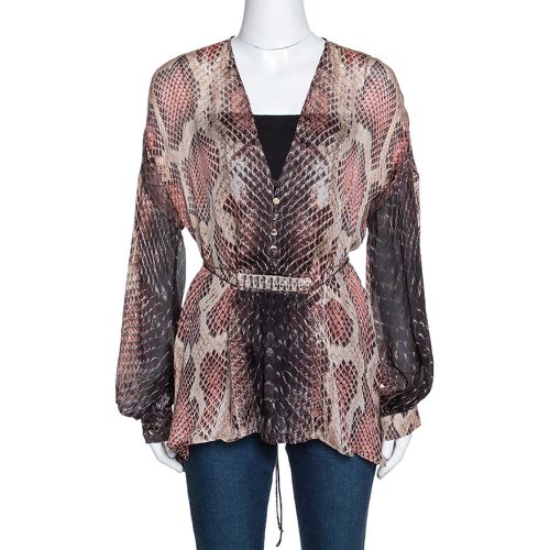 Roberto Cavalli Multicolor Animal Print Silk Embellished Sheer Blouse S - Roberto Cavalli - Modalova