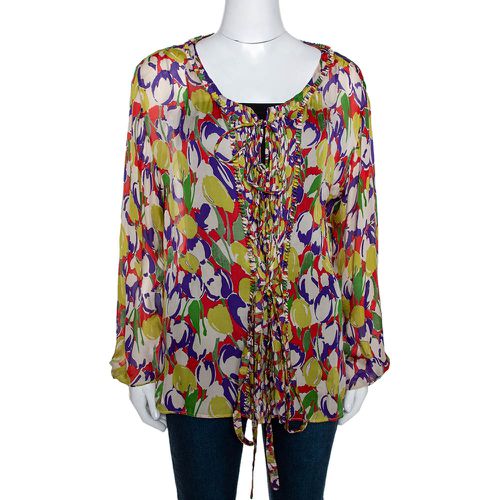 Roberto Cavalli Multicolor Tulip Print Silk Sheer Blouse M - Roberto Cavalli - Modalova