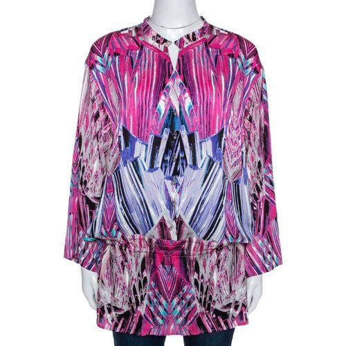 Robert Cavalli Pink Printed Stretch Silk Tunic Top M - Roberto Cavalli - Modalova