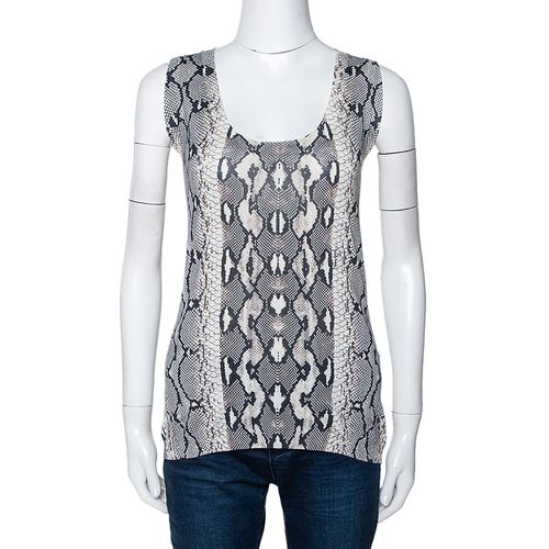 Roberto Cavalli Grey Snake Printed Knit Scoop Neck Top M - Roberto Cavalli - Modalova