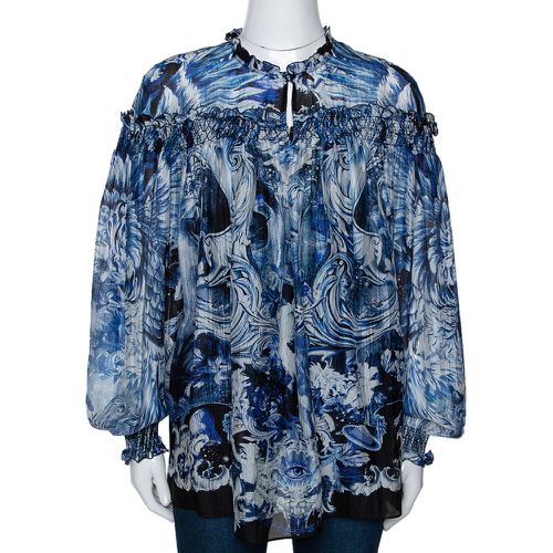 Roberto Cavalli Blue Printed Silk Ruffled Blouse S - Roberto Cavalli - Modalova