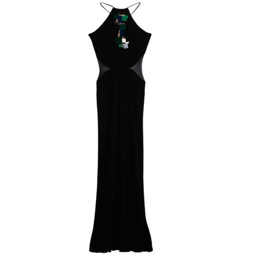 Roberto Cavalli Black Embellished Mesh Trimmed Jersey Maxi Dress M - Roberto Cavalli - Modalova