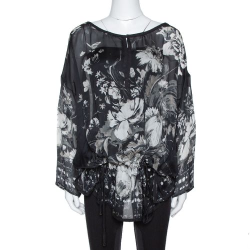 Roberto Cavalli Black Floral Print Silk Sheer Kaftan Blouse S - Roberto Cavalli - Modalova