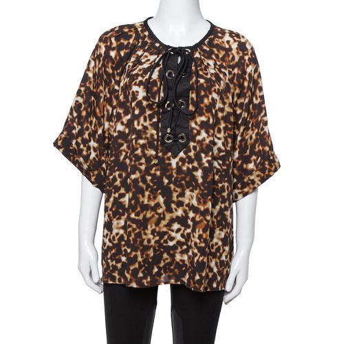 Roberto Cavalli Brown Printed Silk Crepe Tie Front Blouse L - Roberto Cavalli - Modalova