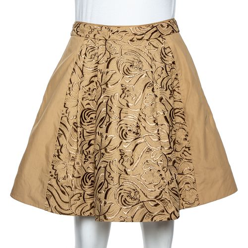 Roberto Cavalli Beige Embroidered Cotton Pleated Mini Skirt S - Roberto Cavalli - Modalova