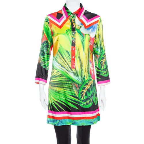 Roberto Cavalli Multicolor Tropical Printed Silk Satin Collared Tunic M - Roberto Cavalli - Modalova