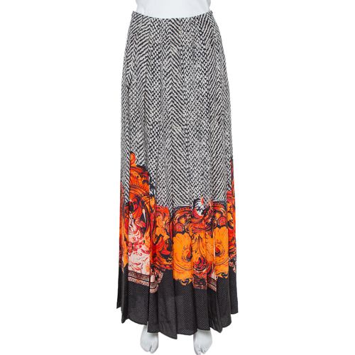 Black & Orange Abstract Printed Silk Pleated Maxi Skirt S - Roberto Cavalli - Modalova