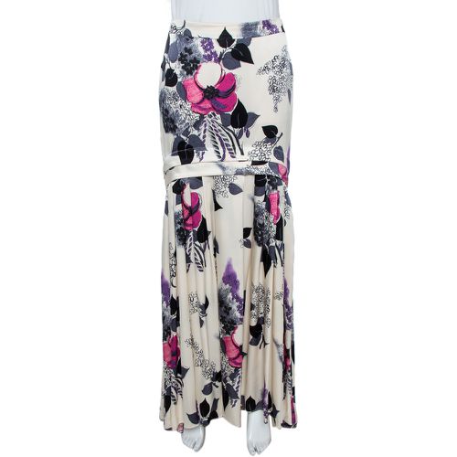 Roberto Cavalli Cream Floral Print Silk Satin Maxi Skirt S - Roberto Cavalli - Modalova