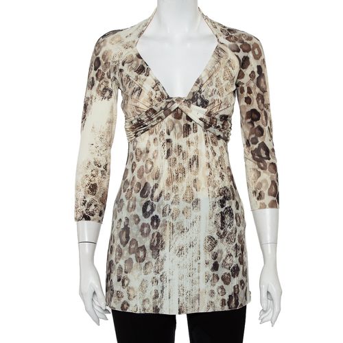 Roberto Cavalli Cream Animal Printed Knit Drape Detail Tunic M - Roberto Cavalli - Modalova