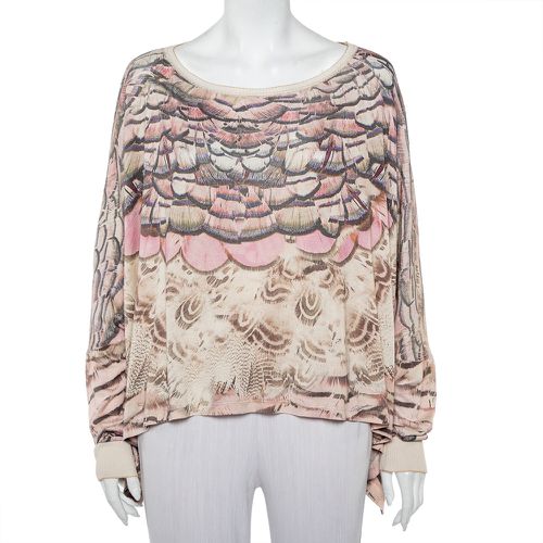 Roberto Cavalli Beige Printed Silk Knit Oversized Sweatshirt M - Roberto Cavalli - Modalova