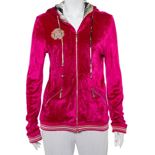 Roberto Cavalli Pink Velour Hooded Zip Front Jacket L - Roberto Cavalli - Modalova