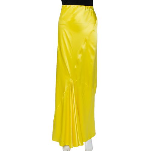 Roberto Cavalli Yellow Silk Satin Flared Maxi Skirt L - Roberto Cavalli - Modalova