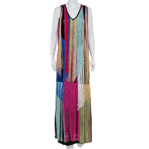 Roberto Cavalli Multicolor Knit Fringed Maxi Dress M - Roberto Cavalli - Modalova