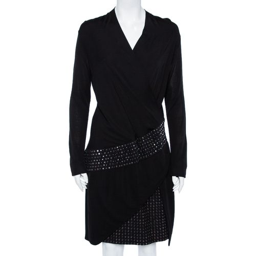 Roberto Cavalli Black Knit Metal Embellished Detail Faux Wrap Dress L - Roberto Cavalli - Modalova