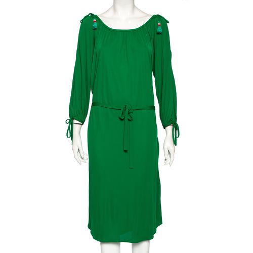 Roberto Cavalli Green Jersey Cold Shoulder Tassel Tie Detailed Belted Dress M - Roberto Cavalli - Modalova