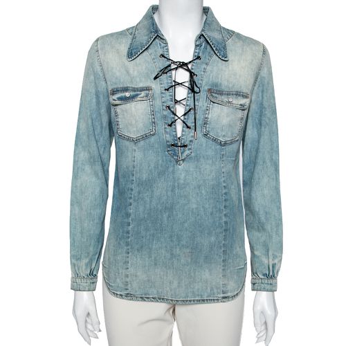 Roberto Cavalli Blue Denim Lace-Up Detail Long Sleeve Shirt S - Roberto Cavalli - Modalova