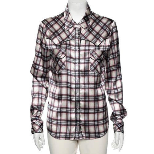 Roberto Cavalli Multicolored Checkered Silk Button Front Shirt L - Roberto Cavalli - Modalova